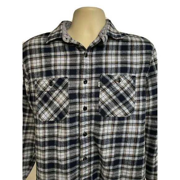 Vintage Levis Blue Plaid Flannel Button Up Shirt Medium Pockets Relaxed Cotton - Picture 2 of 5